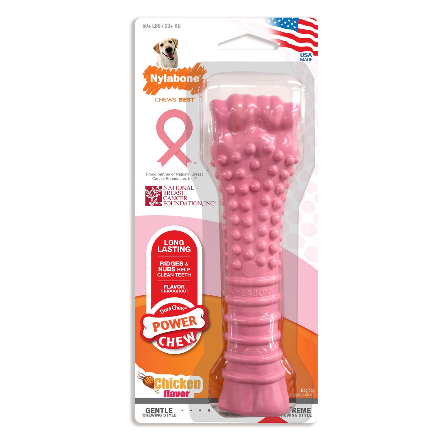 Nylabone Power Chew Breast Cancer Awareness Pink Souper Bone Dog Chew Toy Chicken X-Large/Souper - 50+ Lbs. (1 ct) 018214849704