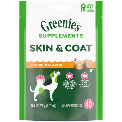 Greenies Skin & Coat Soft Chew Dog Supplements Chicken 40 ct 642863118456