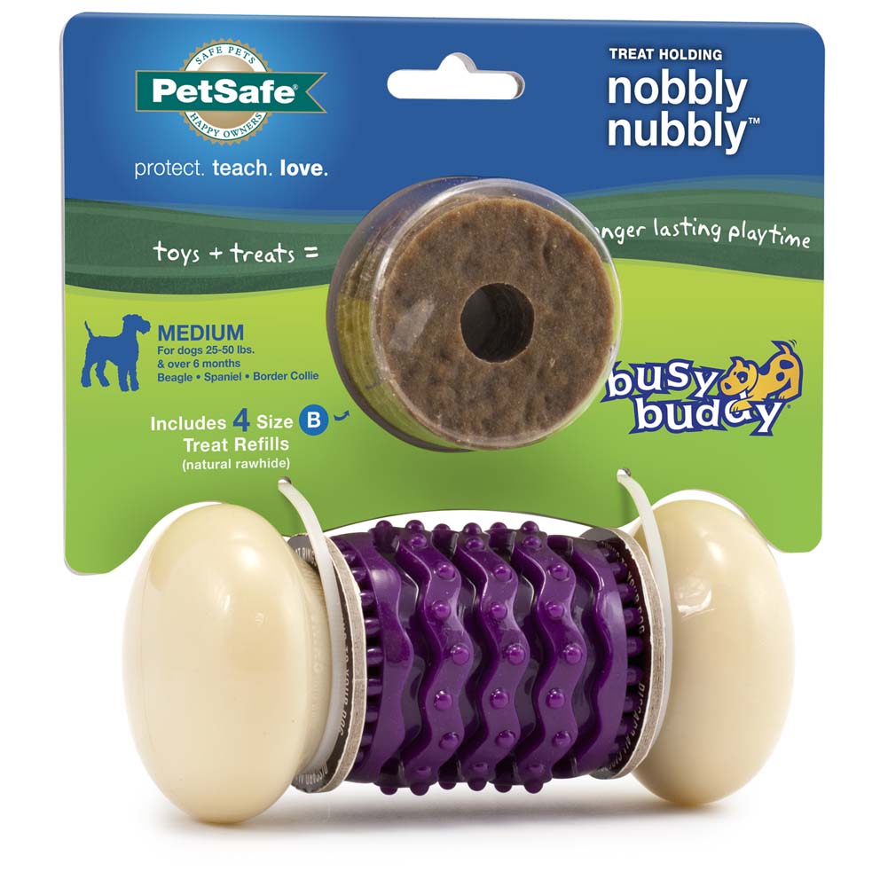 Busy Buddy Nobbly Nubbly Dog Toy Purple/White Medium 759023096186