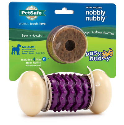 Busy Buddy Nobbly Nubbly Dog Toy Purple/White Medium 759023096186