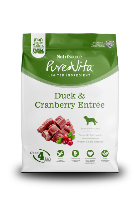 NutriSource PureVita LID Dry Dog Food Duck & Cranberry 25 lb 073893179344