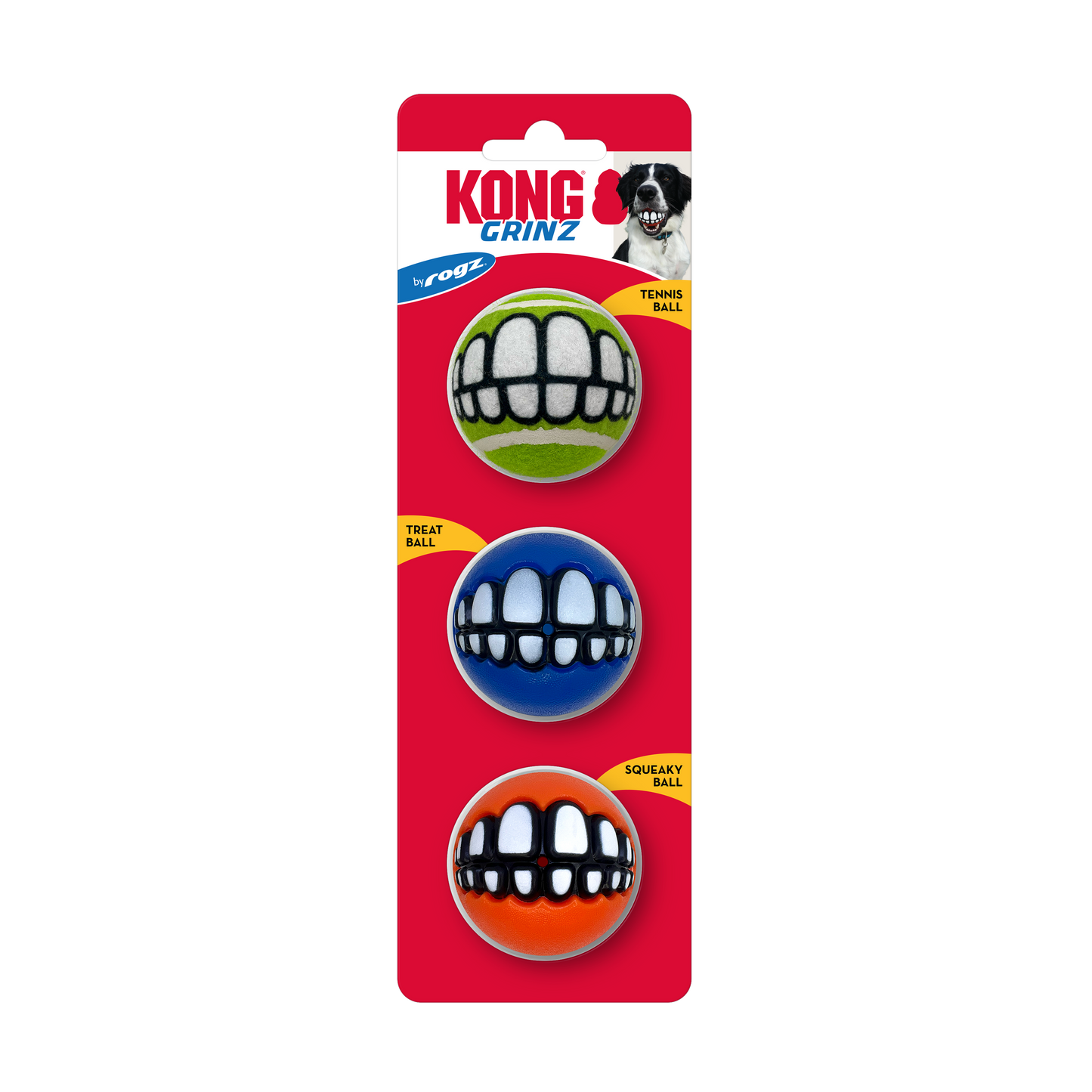 KONG Grinz by Rogz Variety Ball Dog Toys Small, 3 pk 035585492063