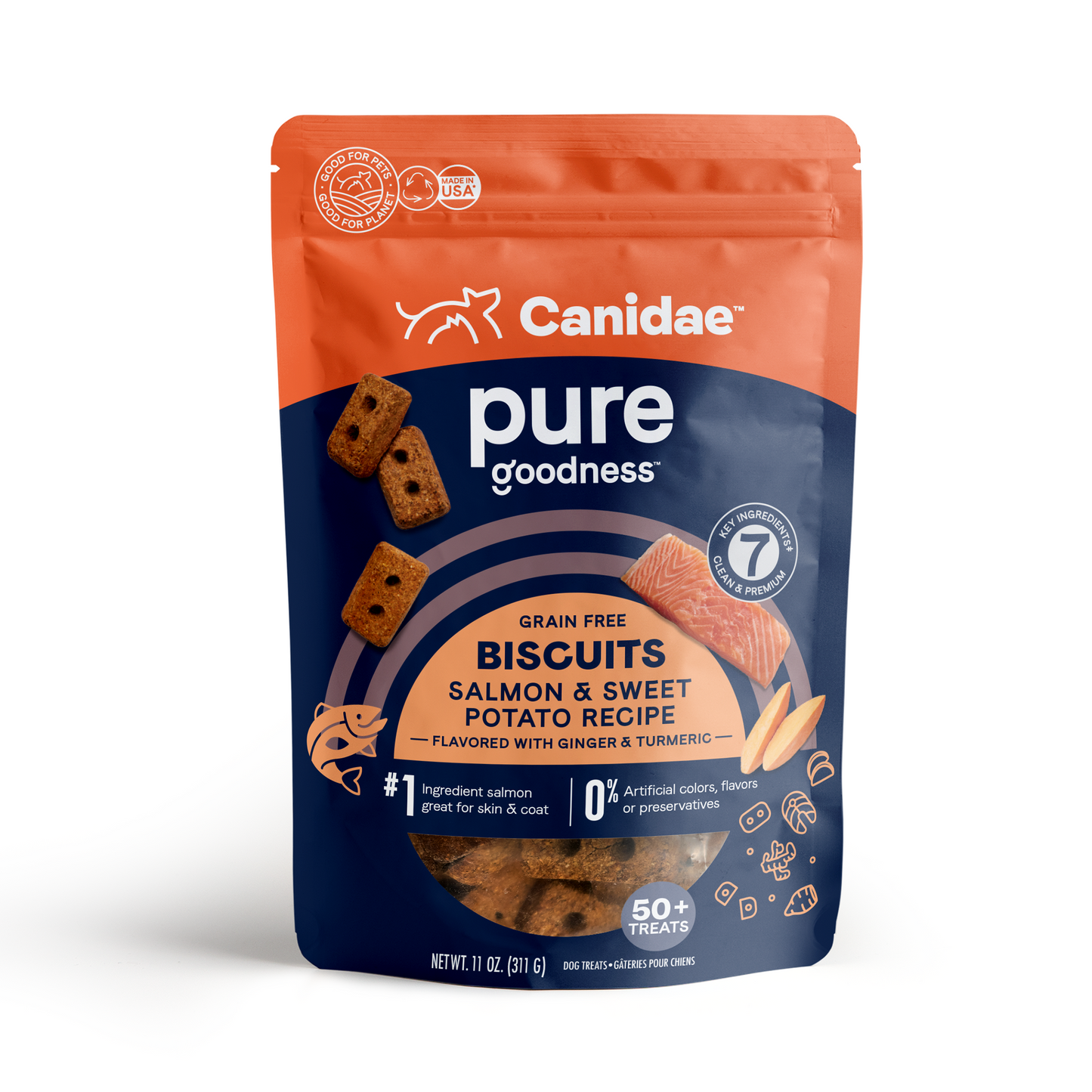 CANIDAE PURE Goodness Grain-Free Biscuit Dog Treats Salmon & Sweet Potato 11 oz 640461023158
