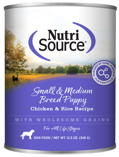 NutriSource Small & Medium Breed Puppy Canned Dog Food Chicken & Rice 12ea/12.3 oz 073893040033