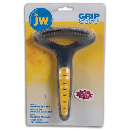 JW Pet Double Row Undercoat Rake Regular Teeth Grey Yellow One Size - Dog
