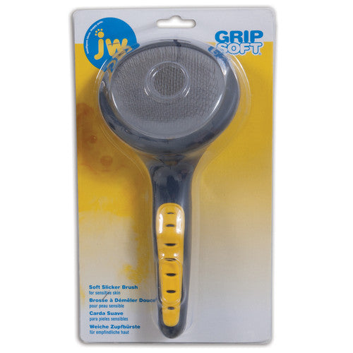 JW Pet Slicker Brush with Soft Pins Grey/Yellow LG - Dog