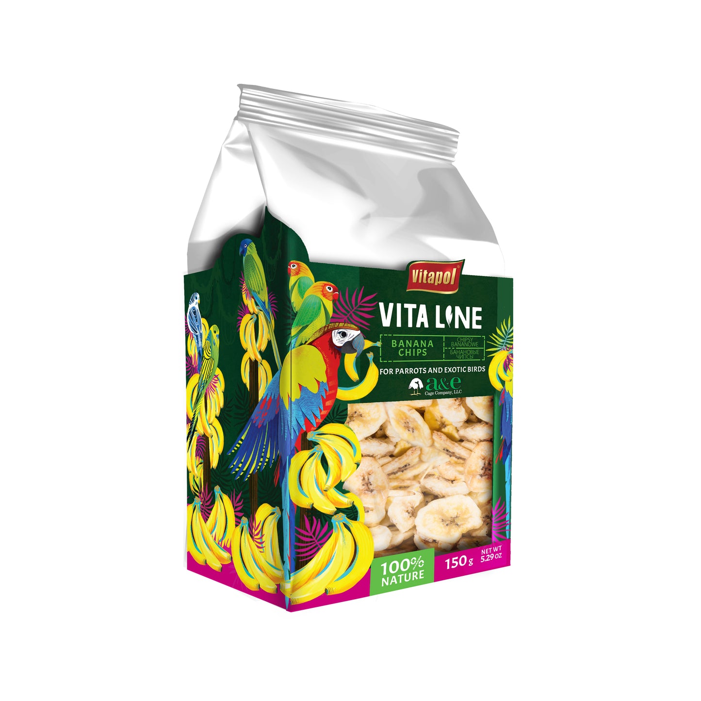 A & E Cages Vitapol Vita Line Banana Chips for Parrots & Exotic Birds Small/Large 644472002485