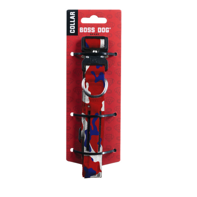 Boss Dog Tactical Adjustable Dog Collar Red, White, & Blue Small, 13-16 in 850036272380