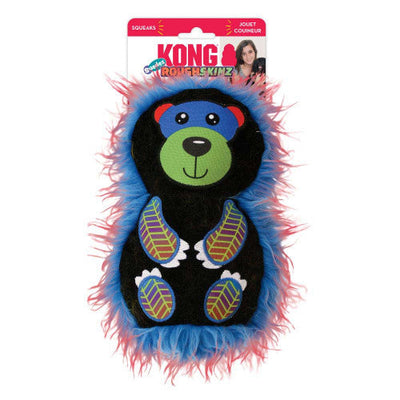 KONG Roughskinz Suedez Bear Squeaker Dog Toy Black MD