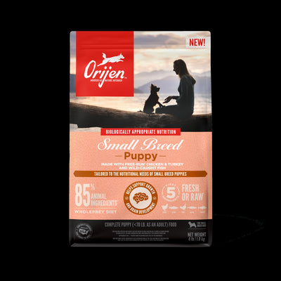 Orijen AMAZING GRAINS Small Breed High Protein Fresh or Raw Dry Puppy Food Chicken, Turkey & Wild Caught Fish 4 lb 064992727352