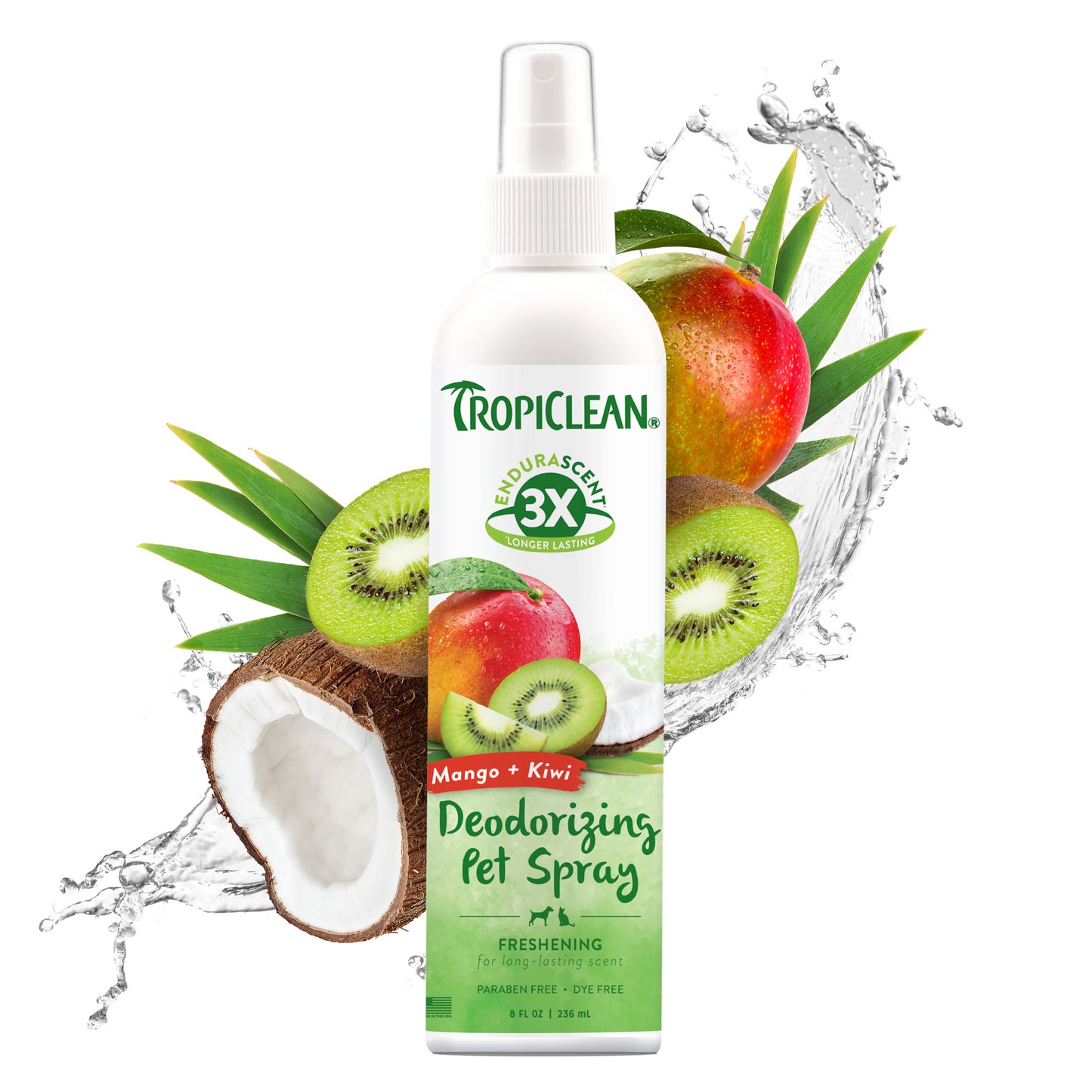 TropiClean EnduraScent Mango Kiwi Deodorizing Dog Spray 8 oz 645095006881