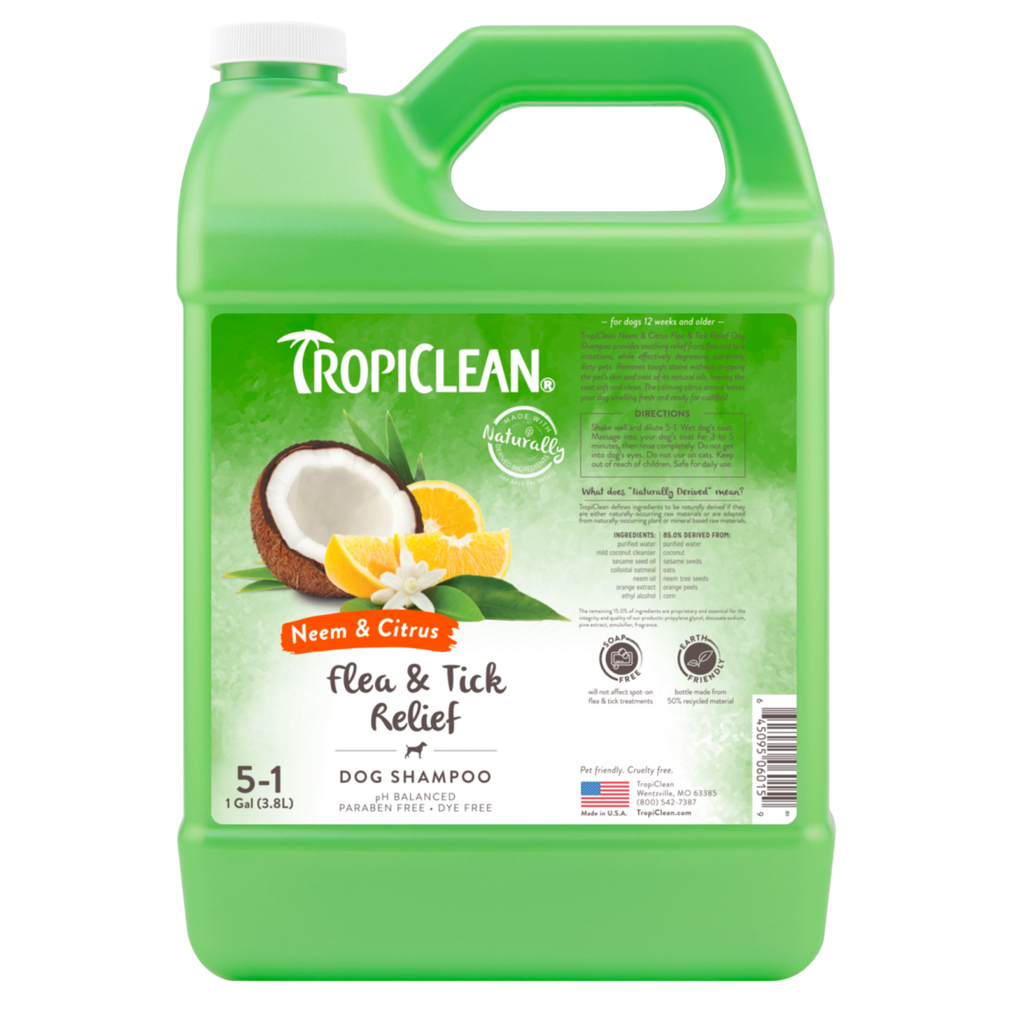 TropiClean Neem & Citrus Flea & Tick Relief Shampoo for Dogs 1 gal 645095060159