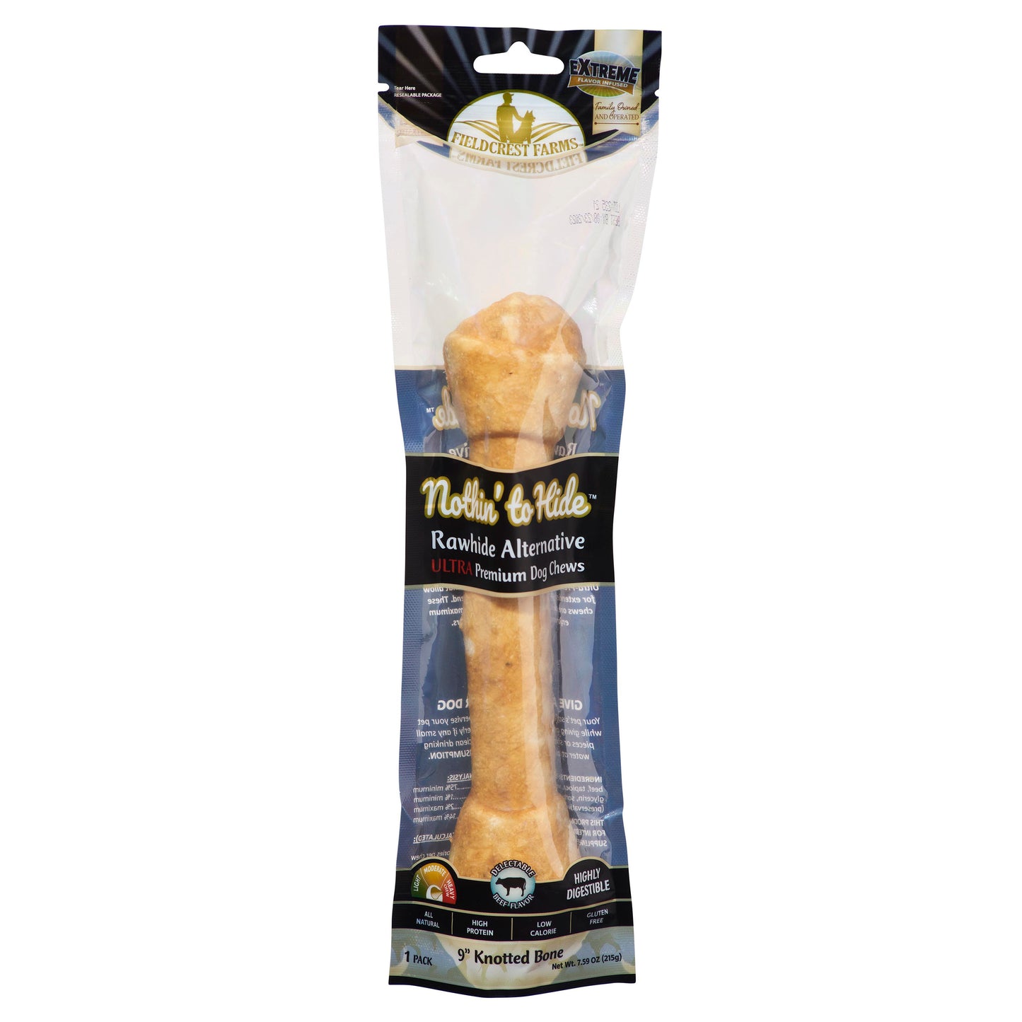 Fieldcrest Farms Nothin' To Hide Ultra Knotted Bone Dog Treat Beef 9 in 810002633058