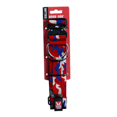 Boss Dog Tactical Adjustable Dog Collar Red, White, & Blue Large, 17-22 in 850036272403