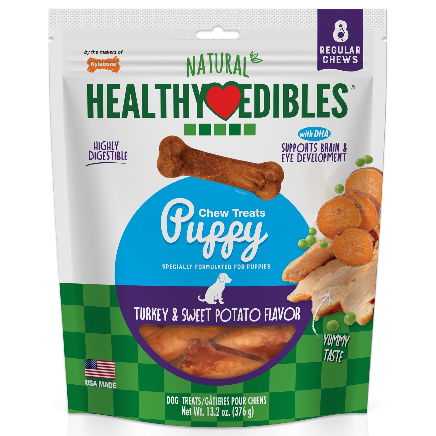 Nylabone Healthy Edibles All-Natural Long Lasting Puppy Chew Treats Turkey & Sweet Potato Small (8 ct) 018214852964
