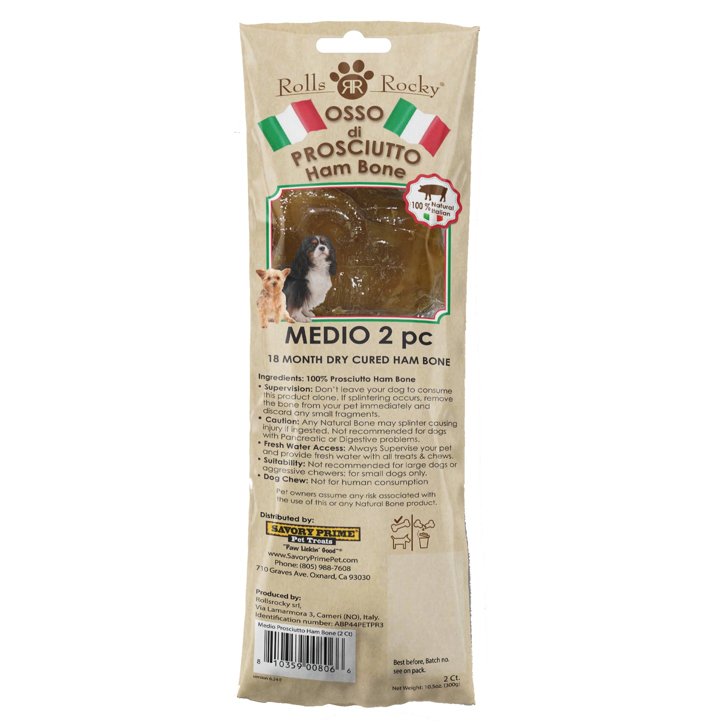 Savory Prime Rolls Rocky Osso di Prosciutto Ham Bone for Dogs Prosciutto 2 pk, Medium 810359008066