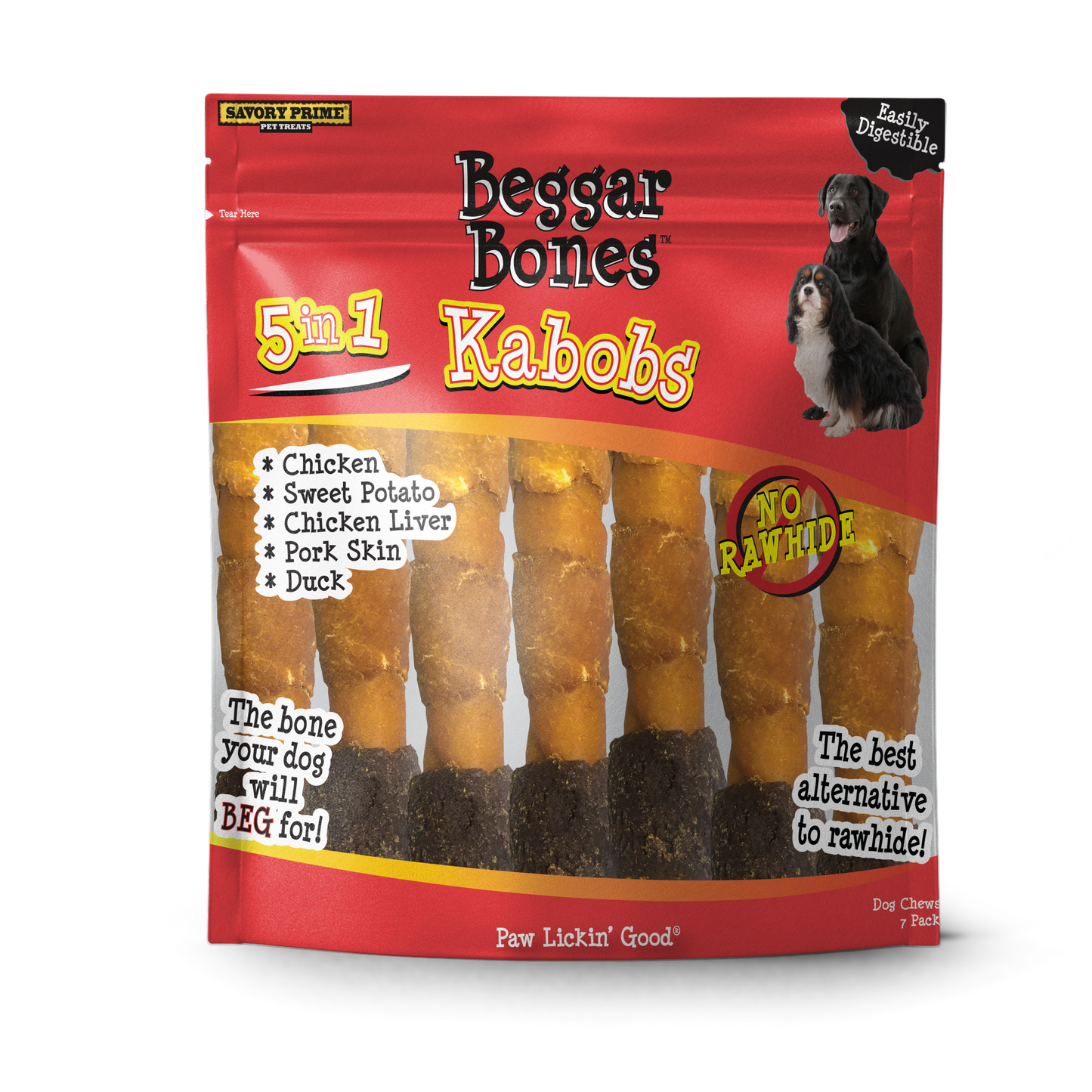 Savory Prime Beggar Bone 5 in 1 Kabobs Dog Treats 5 in, 7 pk 810359003665