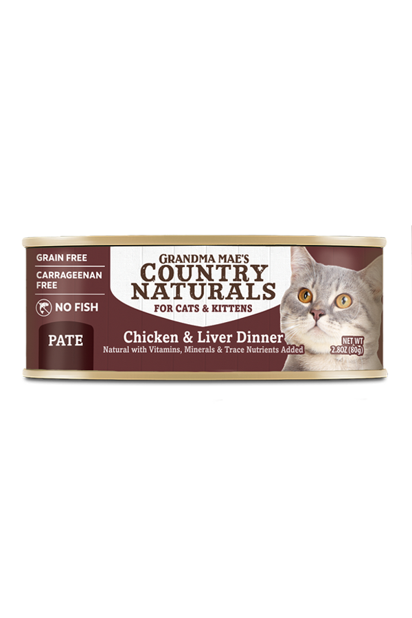 Grandma Mae's Country Naturals Pate Dinner Canned Cat Food Chicken & Liver 24ea/2.8 oz 856235007976