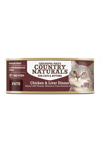 Grandma Mae's Country Naturals Pate Dinner Canned Cat Food Chicken & Liver 24ea/2.8 oz 856235007976