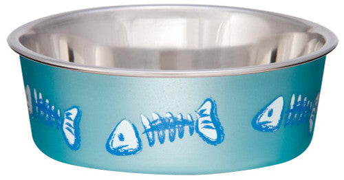 Loving Pets Bella Designer Fish Skeleton Cat Dish Metallic Ocean Blue XXS
