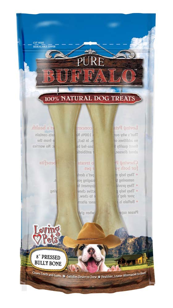 Loving Pets Pure Buffalo Pressed Bully Bones Dog Treat 2pk 8in