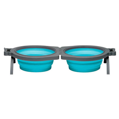 Loving Pets Travel Double Diner Dog Bowl Blue MD