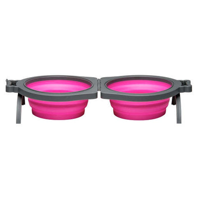 Loving Pets Travel Double Diner Dog Bowl Pink MD