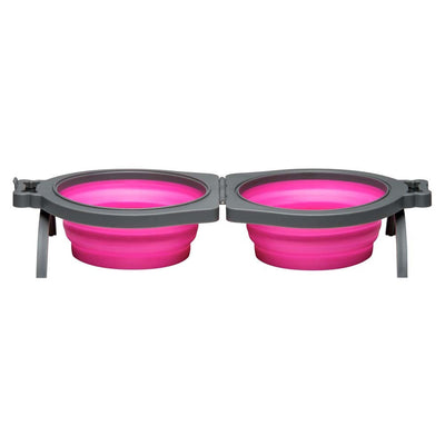 Loving Pets Travel Double Diner Dog Bowl Pink SM