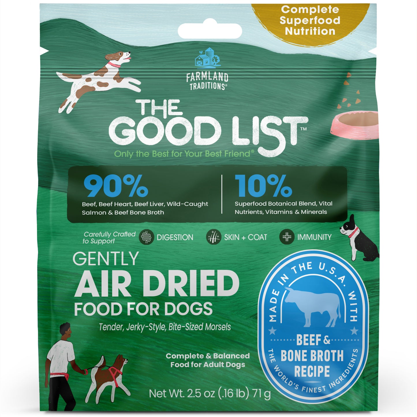 Farmland Traditions The Good List Gently Air Dried Dog Food Beef & Bone Broth 2.5 oz 884713003219