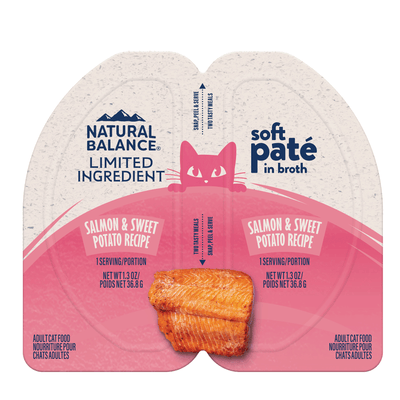 Natural Balance Pet Foods Limited Ingredient Soft Pate in Broth Wet Cat Food Salmon & Sweet Potato 10ea/2.6 oz 723633006798