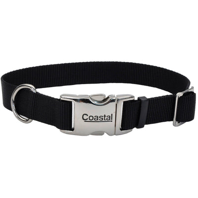 Coastal Adjustable Nylon Dog Collar with Titan Metal Buckle Black 1 In X 14-20 in 076484619809