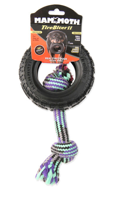 Mammoth TireBiter II with Rope Dog Toy Multi - Color 5in MD