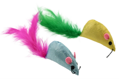 Max & Marlow Mouse w/ Feathers Assorted Color Cat Value Toys Display 24ea/24Pc 810162077174