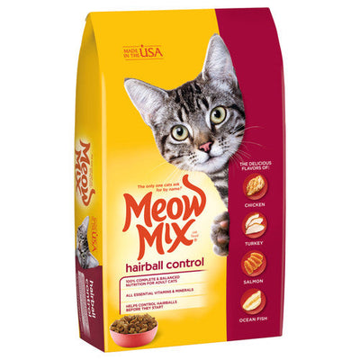 Meow - Mix Hairball Control Dry Cat Food Chicken Turkey Salmon & Ocean Fish 3.15lb