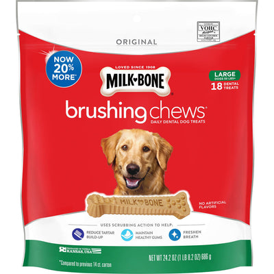 Milk-Bone Brushing Chews Dog Treat Original LG 50+lb 18ct
