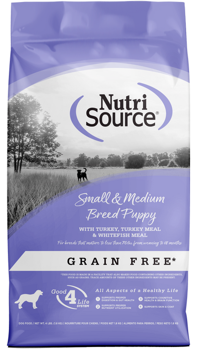 NutriSource Small & Medium Breed Puppy Grain Free Dry Dog Food Turkey 4 lb 073893299783