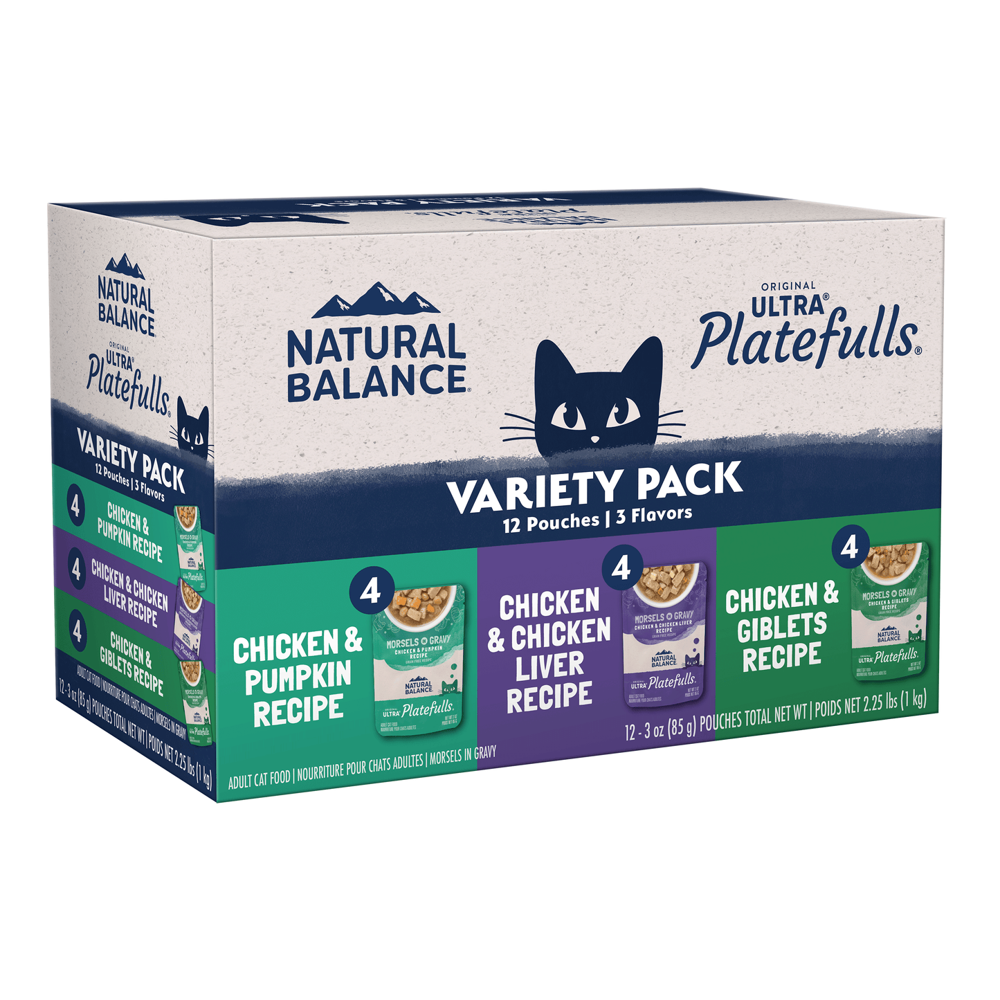 Natural Balance Pet Foods Original Ultra Platefulls Morsels in Gravy Wet Cat Food Pouch Variety Pack (Chicken & Pumpkin, Chicken & Liver, Chicken & Giblets) 2ea/3 oz 723633006828