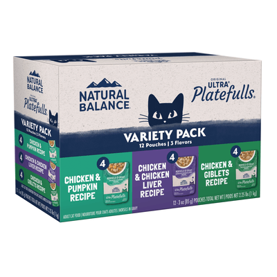 Natural Balance Pet Foods Original Ultra Platefulls Morsels in Gravy Wet Cat Food Pouch Variety Pack (Chicken & Pumpkin, Chicken & Liver, Chicken & Giblets) 2ea/3 oz 723633006828