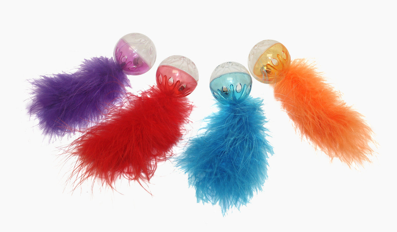 Multipet Lattice Ball with Feather Cat Toy Assorted 5 in 2 Pack