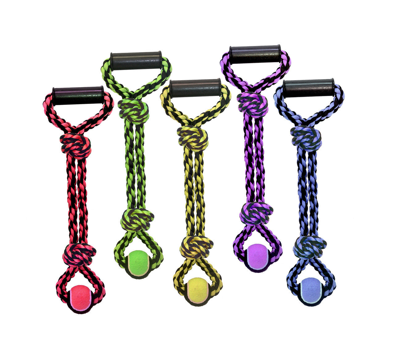 Multipet Nuts for Knots 2-Knot Rope Tug Dog Toy With Tennis Ball Assorted 20 in