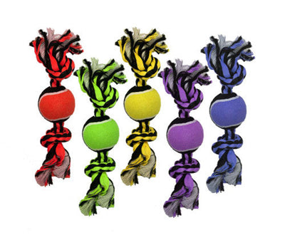 Multipet Nuts for Knots 2 - Knot Rope with Tennis Ball Assorted 10 in - Dog