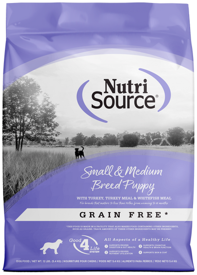 NutriSource Small & Medium Breed Puppy Grain Free Dry Dog Food Turkey 12 lb 073893299776