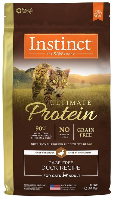 Natureās Variety Instinct Ultimate Protein Adult Grain Free Cage Duck Recipe Natural Dry Cat Food - 4/ 4 lb - {L + 1}