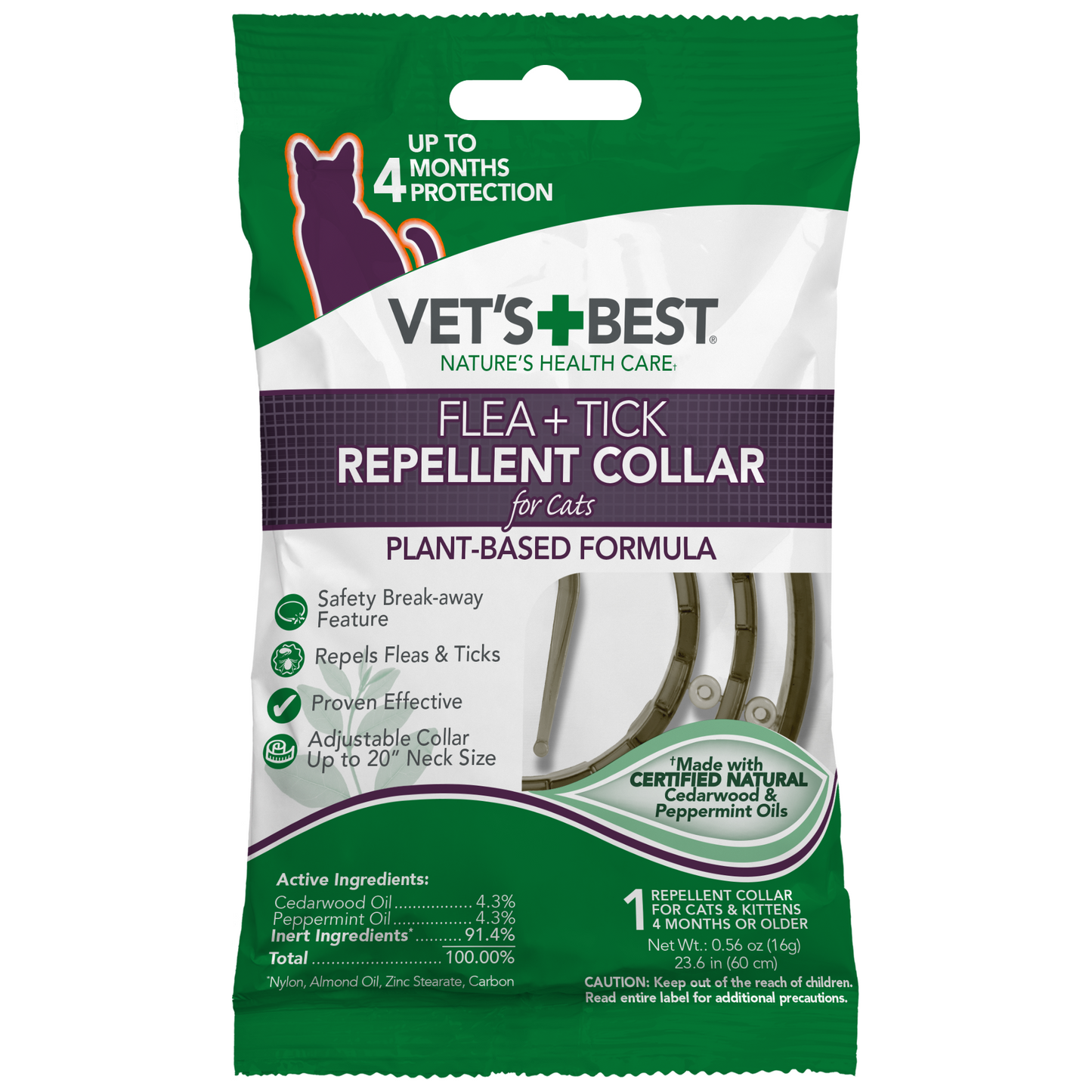Vet's Best Flea + Tick Repellent Collar for Cats Plant Based Formula 1 ct 031658108121