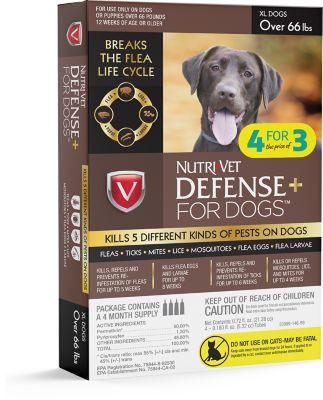 Nutri-Vet Defense+ Flea & Tick for Dog X-Large, 66+Lb, 4 pk 669125539767