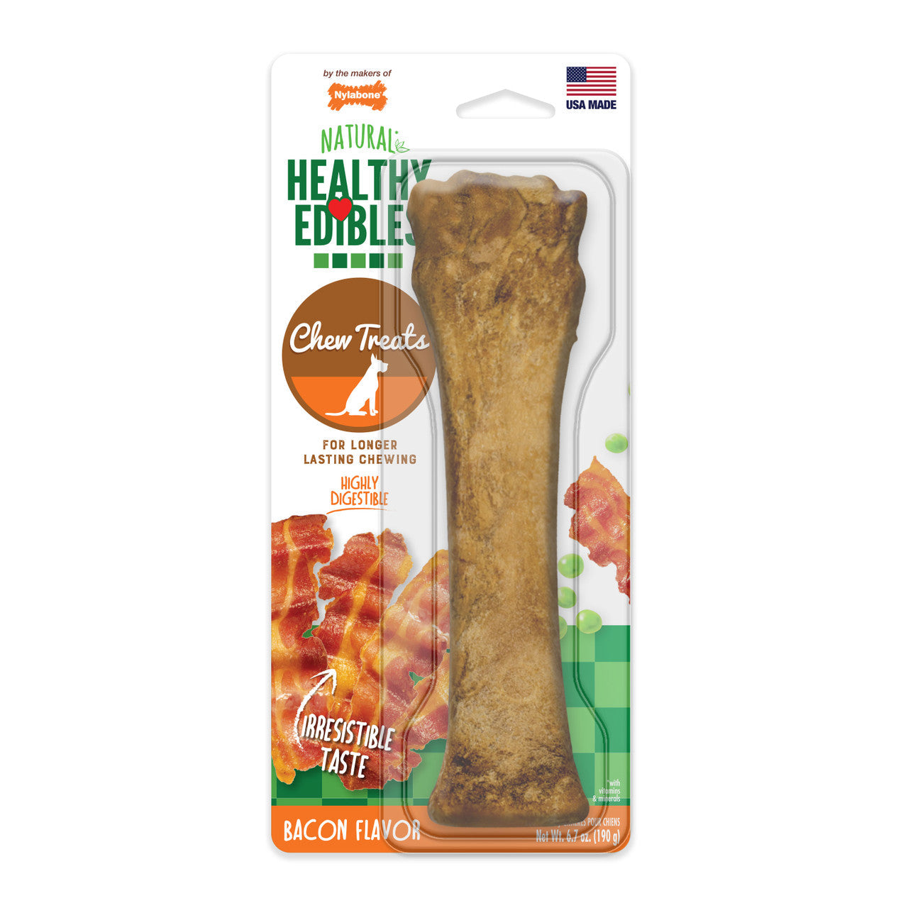 Nylabone Healthy Edibles All-Natural Long Lasting Bacon Flavor Chew Treats 1 Count Souper - 50+ lbs.