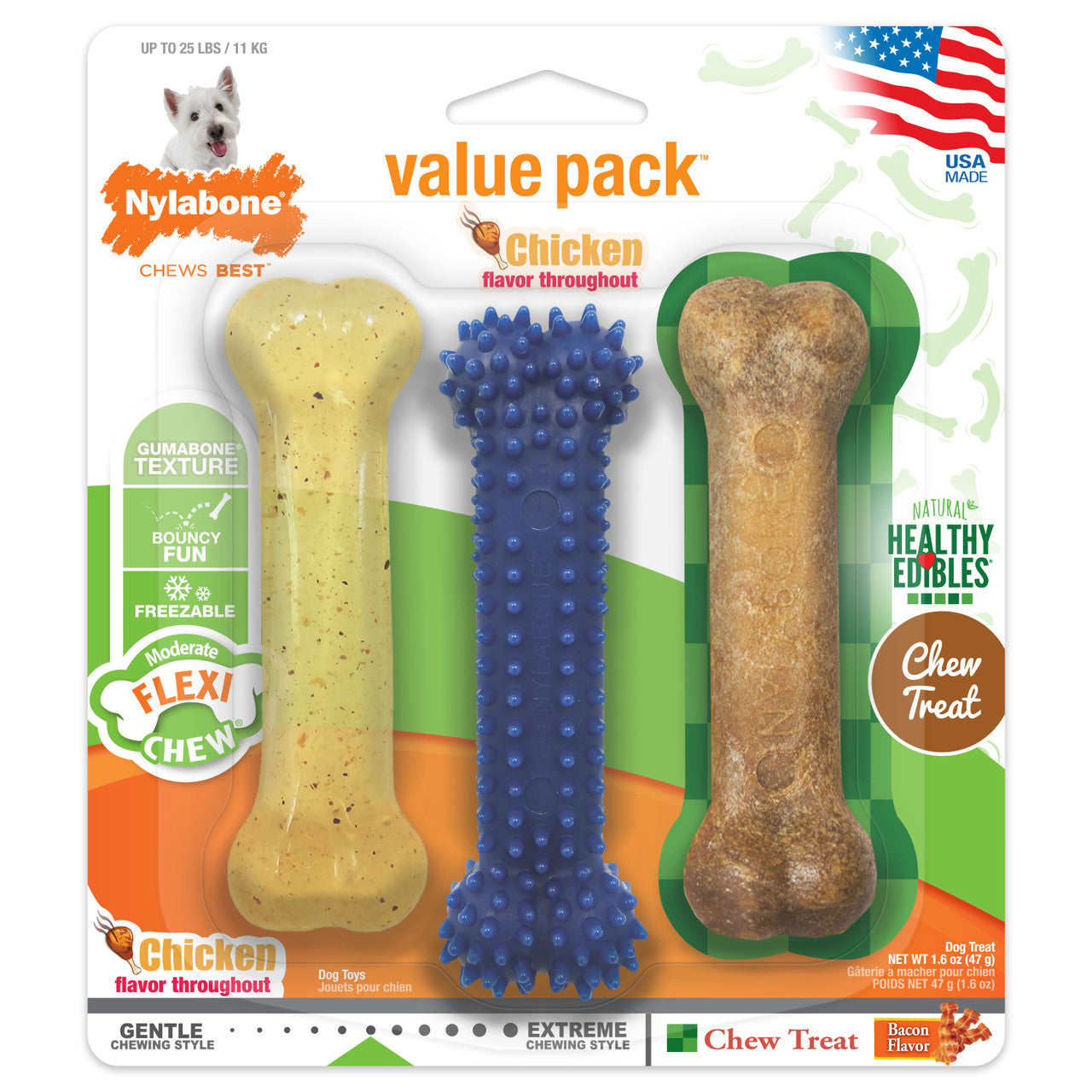 Nylabone Healthy Edibles and Flexi Chew Value Pack Variety Small/Regular (3 Count)