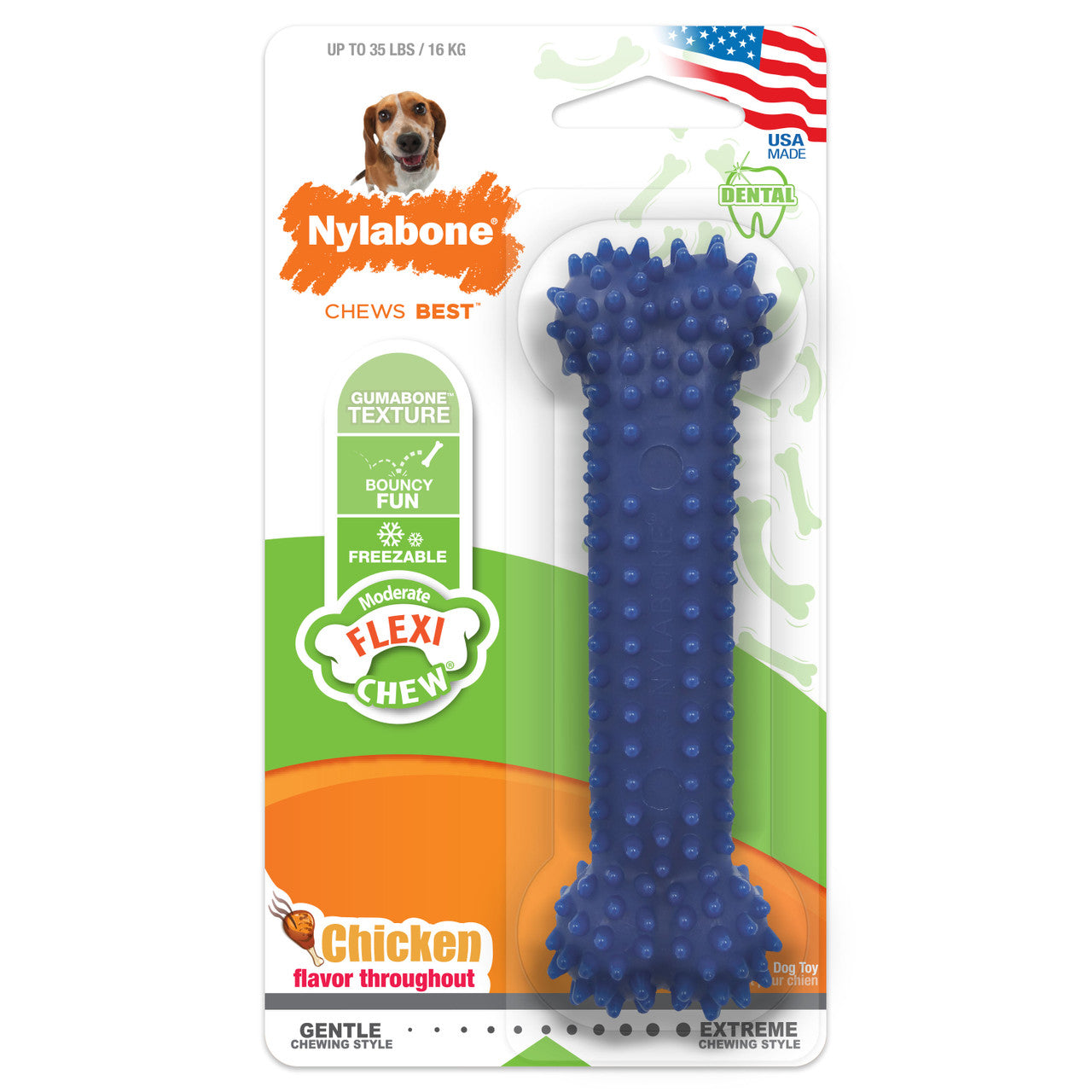 Nylabone Moderate Chew FlexiChew Dental Chew Toy Chicken Medium/Wolf (1 Count)