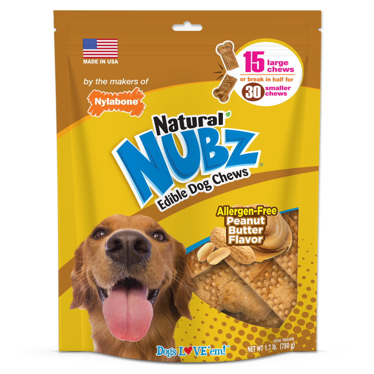 Nylabone Nubz Natural Dog Treats ? Allergen-Free Peanut Butter Flavor 15 Count Large