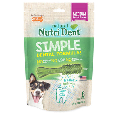 Nylabone Nutri Dent SIMPLE Natural Dental Fresh Breath Flavored Chew Treats Medium 8 count - Dog